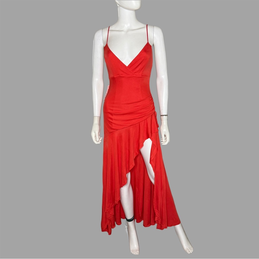 Bardot Sorella Asymmetrical Jersey Fire‎ Red Midi Dress